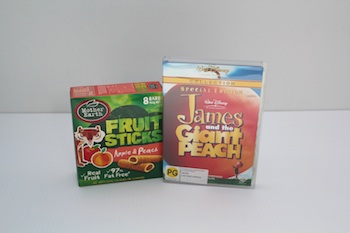 Apple & Peach Fruit Sticks and a James and the Giant Peach DVD Mother Earth Apple and Peach sticks