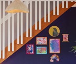 Under stairs kids study nook Magnetic art display wall