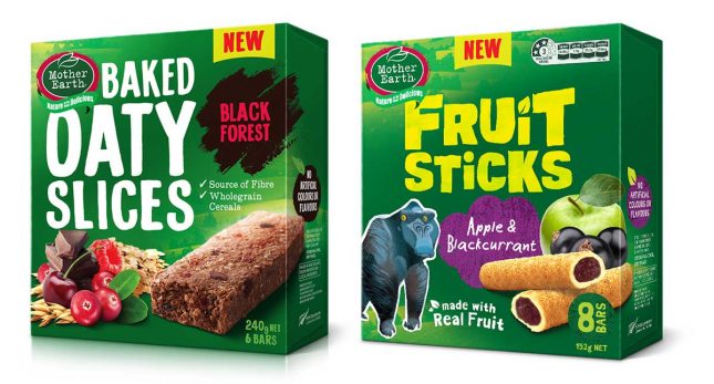 Mother earth apple and blackcurrant fruit stick and oat slices