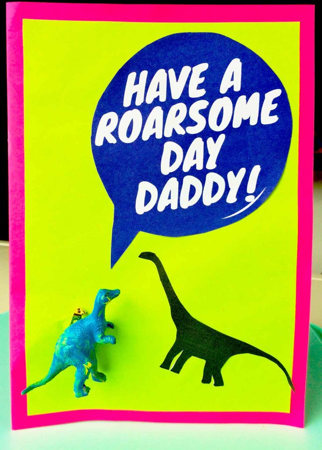 Fathers Day card and badge roarsome