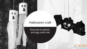 Halloween craft - recycled tin ghosts and egg carton bat
