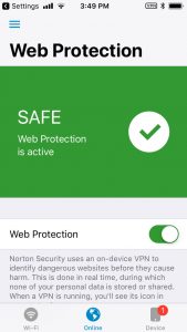 Norton Security app for iPhone-web protection