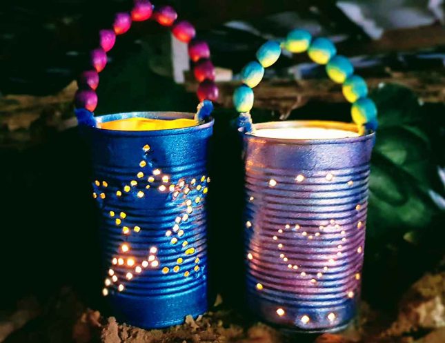 Upcycled tin can lanterns for Matariki