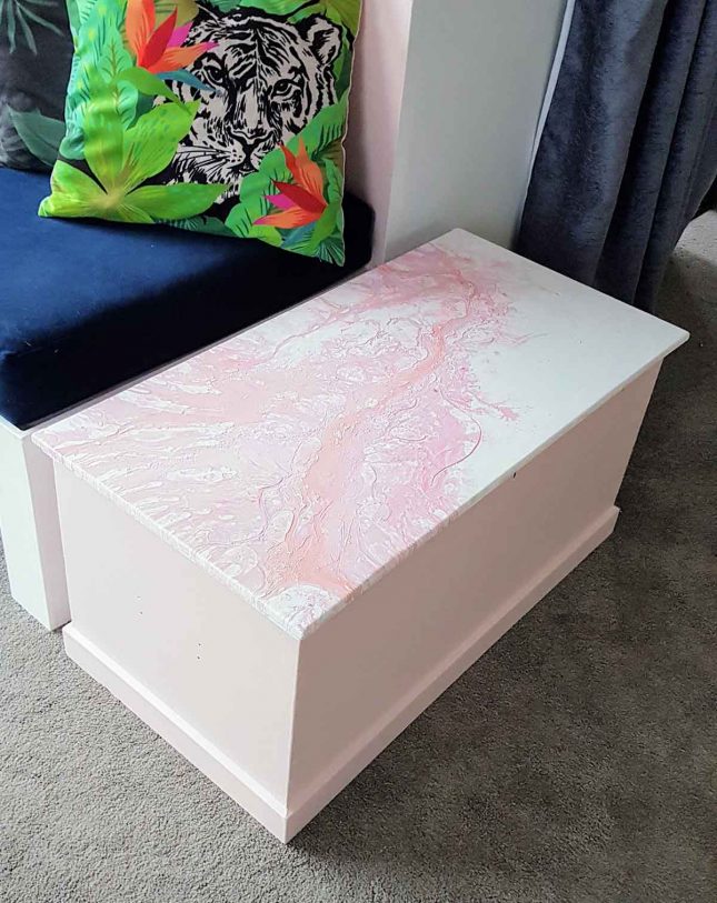 Acrylic Pour onto Upcycled Toy Chest