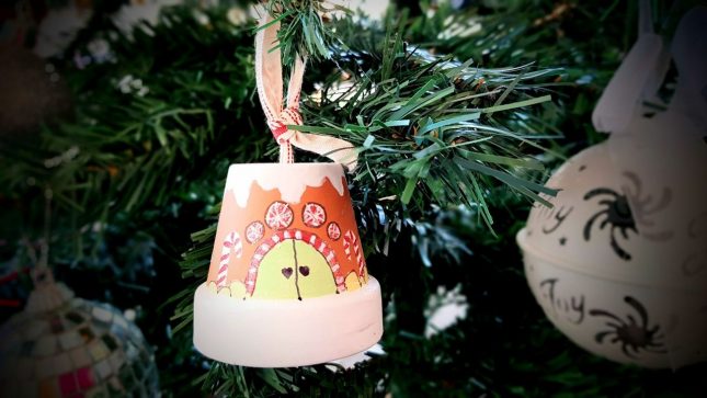 DIY Clay Pot Christmas Craft Gingerbread house in tree