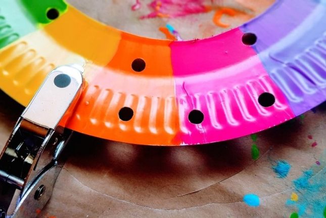 Rainbow Paper Plate Dream Catcher holes