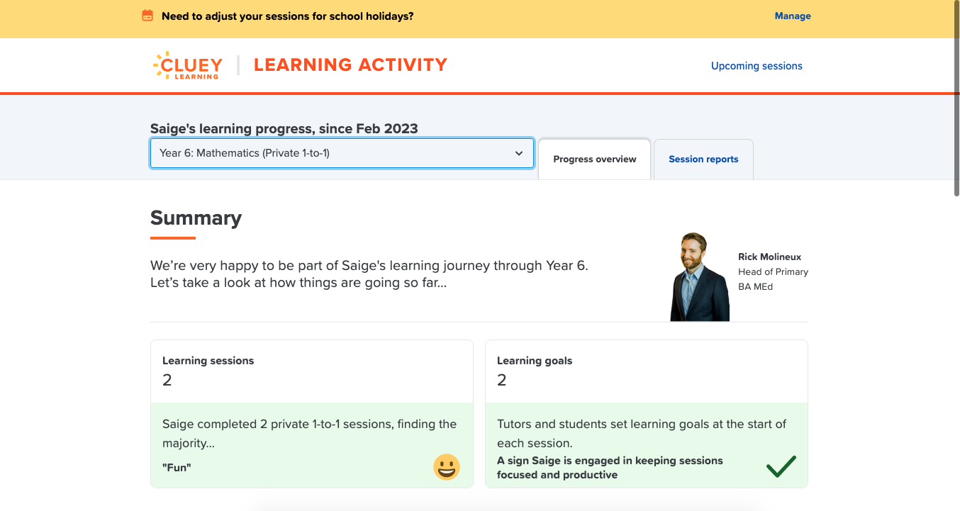 Cluey Learning-Dashboard and features 7